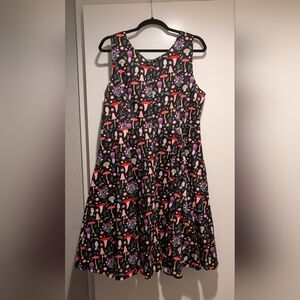 Eva Rose Pin Up Black Mushroom Print Sleeveless A-Line Dress